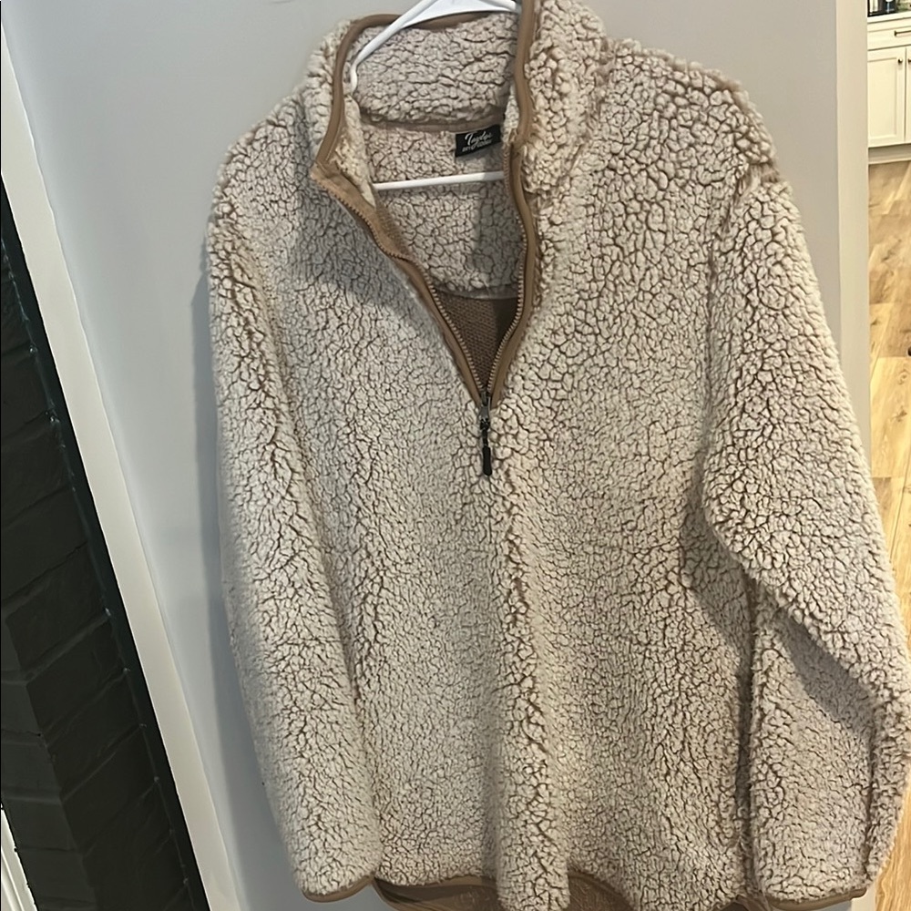 Cozy Quarter-Zip Sherpa Pullover Jacket - Cream